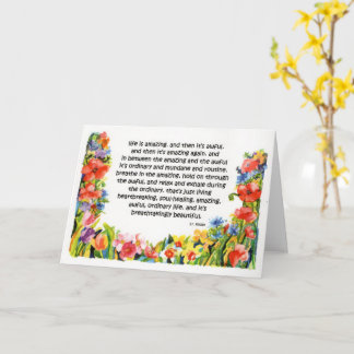 Carte fleurs d'aquarelle brune et citation "la vie est e