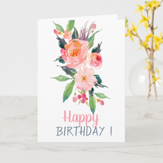 Carte Fleurs d'aquarelle chic Anniversaire (Fleur jaune)