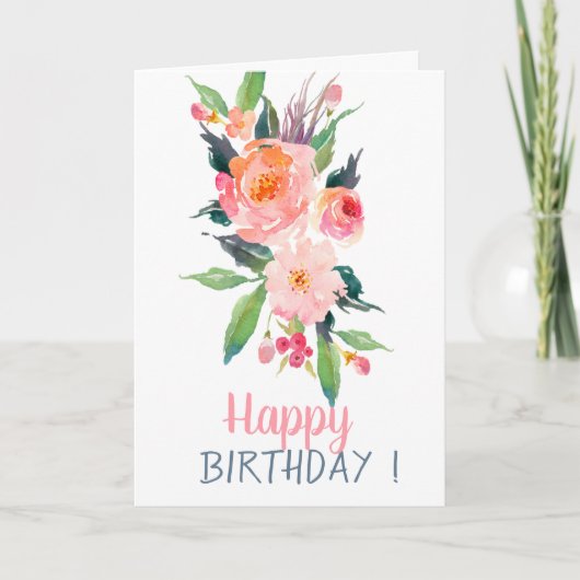 Carte Fleurs d'aquarelle chic pour anniversaire (Devant)