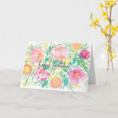 Carte Fleurs d'aquarelle et pêches Joyeux anniversaire (Fleur jaune)