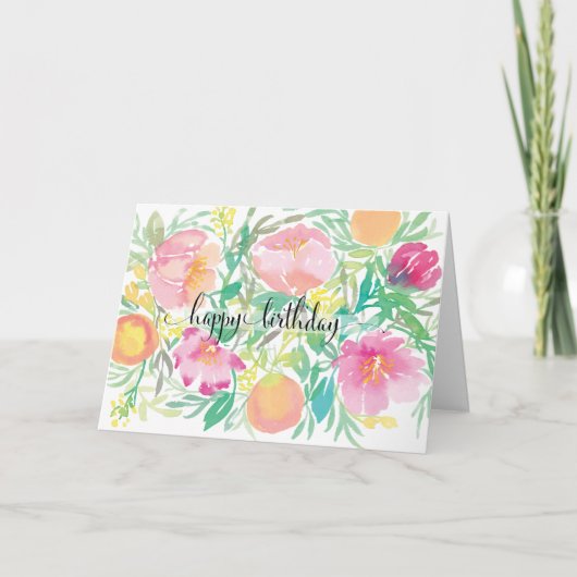 Carte Fleurs d'aquarelle et pêches Joyeux anniversaire (Devant)