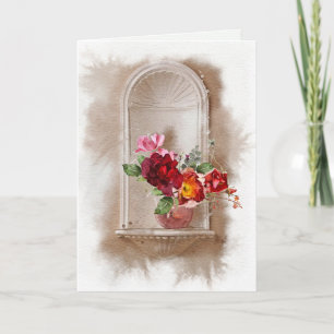 Carte Fleurs d'aquarelle et verre de vin en Sympathy