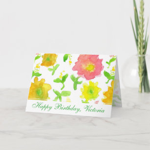 Carte Fleurs d'aquarelle jaune heureux ami d'anniversair