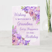 Carte Fleurs d'aquarelle pourpre Grand-mère Anniversaire (Devant)