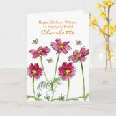 Carte Fleurs d'aquarelle rose Cosmos Nom personnalisé (Fleur jaune)