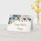 Carte Fleurs d'aquarelle rose et bleu Anniversaire (Fleur jaune)