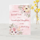 Carte Fleurs d'aquarelle rose Fille Anniversaire (Fleur jaune)
