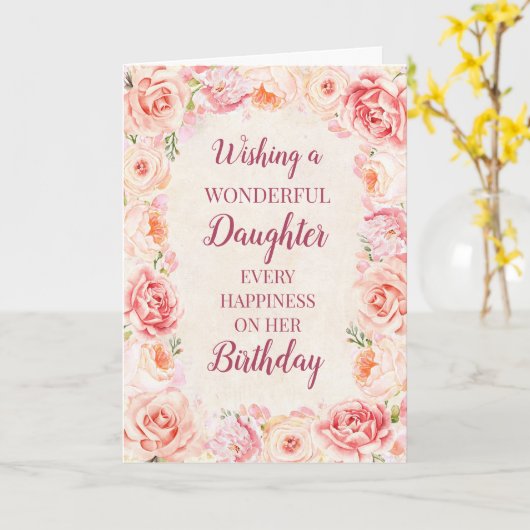 Carte Fleurs d'aquarelle rose Fille Anniversaire (Fleur jaune)