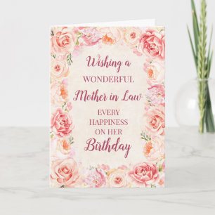 Carte Fleurs d'aquarelle rose Mère en droit Anniversaire