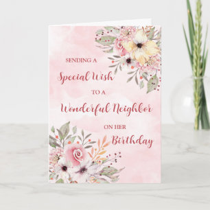 Carte Fleurs d'aquarelle rose Voisin Anniversaire