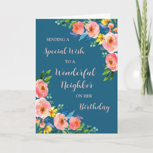 Carte Fleurs d'aquarelle rose Voisin Anniversaire (Devant)