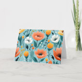 Carte Fleurs d'art colorées, aqua, blanc, pêche, jaune (Devant)