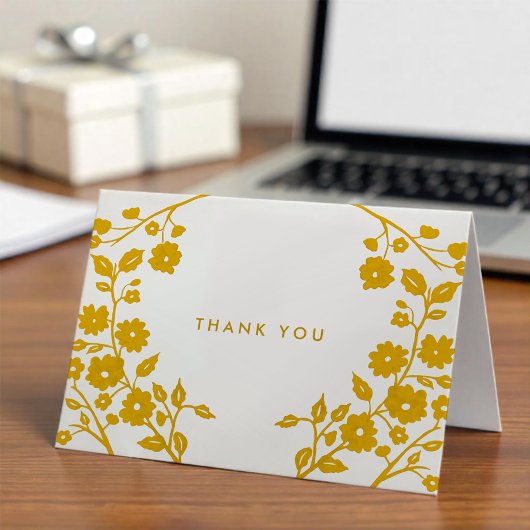 Carte Fleurs d'art populaire jaune simple Merci personna