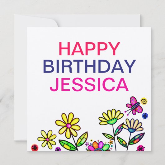 Carte Fleurs d'Artsy colorées rustiques Joyeux Nom d'ann (Devant)