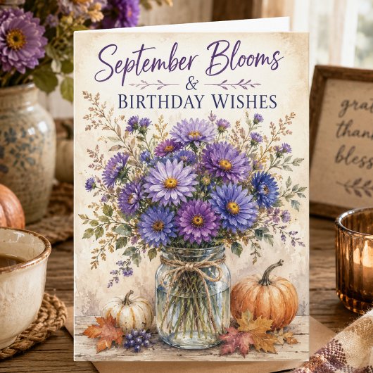 Carte Fleurs d'aster d'automne rustiques Fête d'annivers