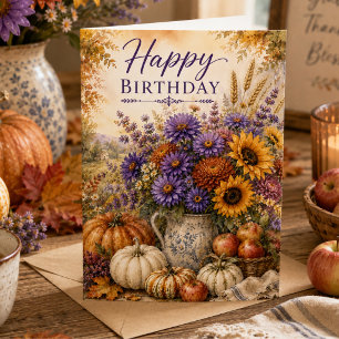 Carte Fleurs d'automne Asters Tournesols Anniversaire d'