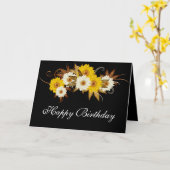 Carte Fleurs d'automne design sur Black Happy Birthday C (Fleur jaune)