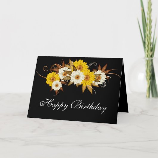 Carte Fleurs d'automne design sur Black Happy Birthday C (Devant)