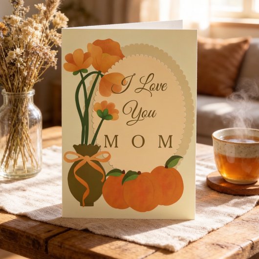 Carte Fleurs d'automne et pêches Message de maman
