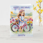 Carte Fleurs de bicyclettes Fille Teddy Plutôt Joyeux An (Fleur jaune)