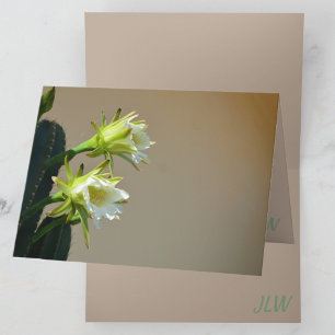 Carte Fleurs de cactus blanc floral Taupe Nota blanche