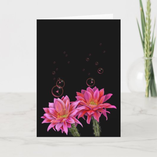 Carte Fleurs de cactus colorées avec bulles (Devant)