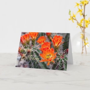 Carte Fleurs de cactus du désert et abeille   Anniversai