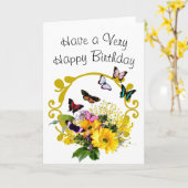 Carte Fleurs de cadres d'or Papillons Anniversaire (Fleur jaune)