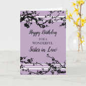 Carte Fleurs de cerisier pourpre Soeur en droit Annivers (Fleur jaune)