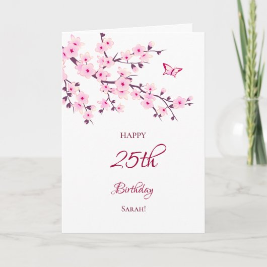Carte Fleurs de cerisiers Joyeux Anniversaire rose blanc (Devant)