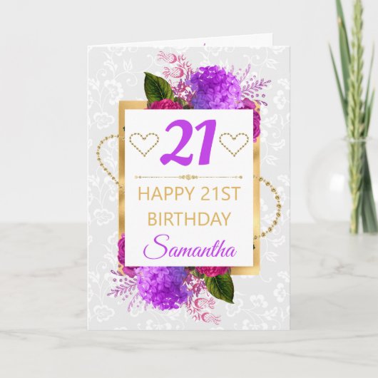 Carte Fleurs de Chabby Fuchsia et violet Anniversaire (Devant)