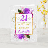 Carte Fleurs de Chabby Fuchsia et violet Anniversaire (Fleur jaune)