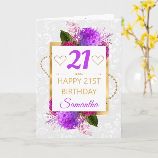 Carte Fleurs de Chabby Fuchsia et violet Anniversaire (Fleur jaune)