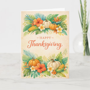 Carte Fleurs de citrouille de Thanksgiving d'automne tro