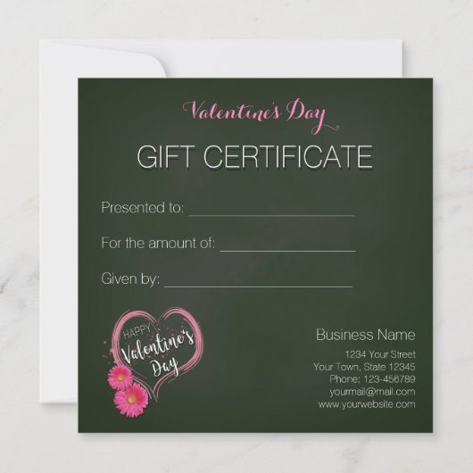 Carte Fleurs de Coeur Rose Valentines Jour Certificat ca (Dos)
