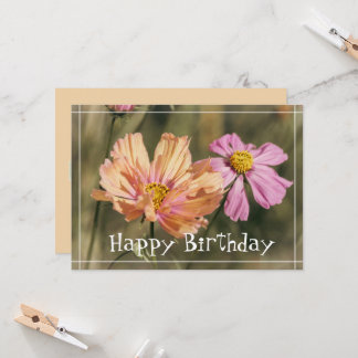 Carte Fleurs de Cosmea d'été rétro pour anniversaire