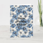 Carte Fleurs de Denim Bleu Blanc Anniversaire (Devant)