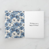 Carte Fleurs de Denim Bleu Blanc Anniversaire (Intérieur)