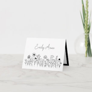 Carte Fleurs de dessin en ligne Fleur sauvage noir et bl
