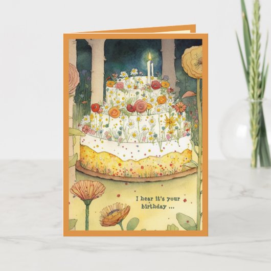 Carte Fleurs de gâteau d'anniversaire et chandelle de fo (Devant)