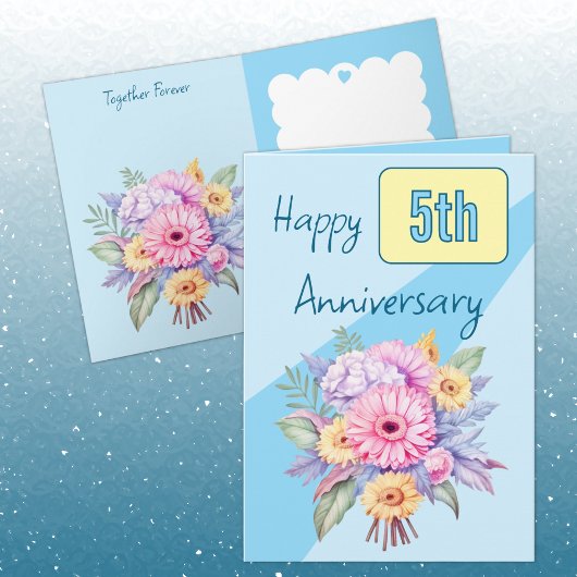Carte Fleurs de gerbera du 5e anniversaire bleu