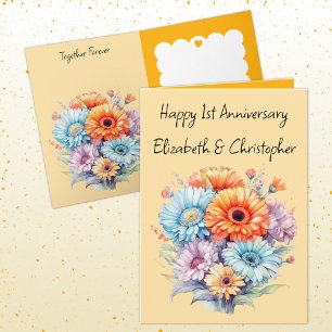 Carte Fleurs de gerbera orange pour le 1er anniversaire