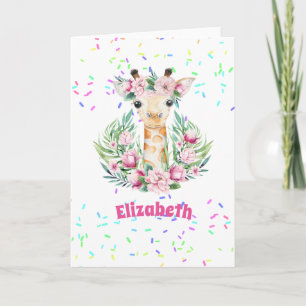 Carte Fleurs de girafe Boho Nommées Filles, Cadeaux Ados