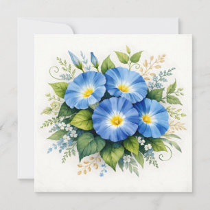 Carte Fleurs de Gloire du matin aquarelle bleue
