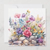 Fleurs de jardin à l'aquarelle sur les rochers 