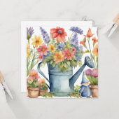 Carte Fleurs de jardin et arrosage peuvent aquarelle (Devant/Arrière en situation)