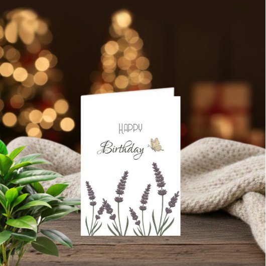 Carte Fleurs de lavande et papillons