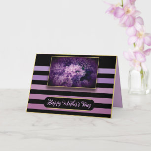 Carte Fleurs de lilas violettes et rayures