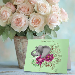 Carte Fleurs de lotus henné éléphant