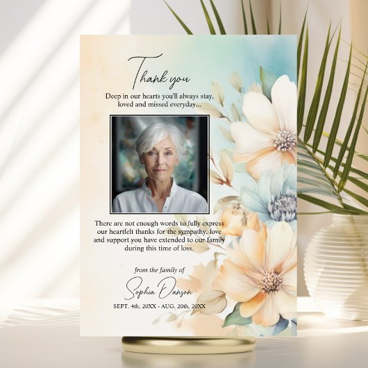 Carte Fleurs de Merci funéraire Beige vert | PHOTO